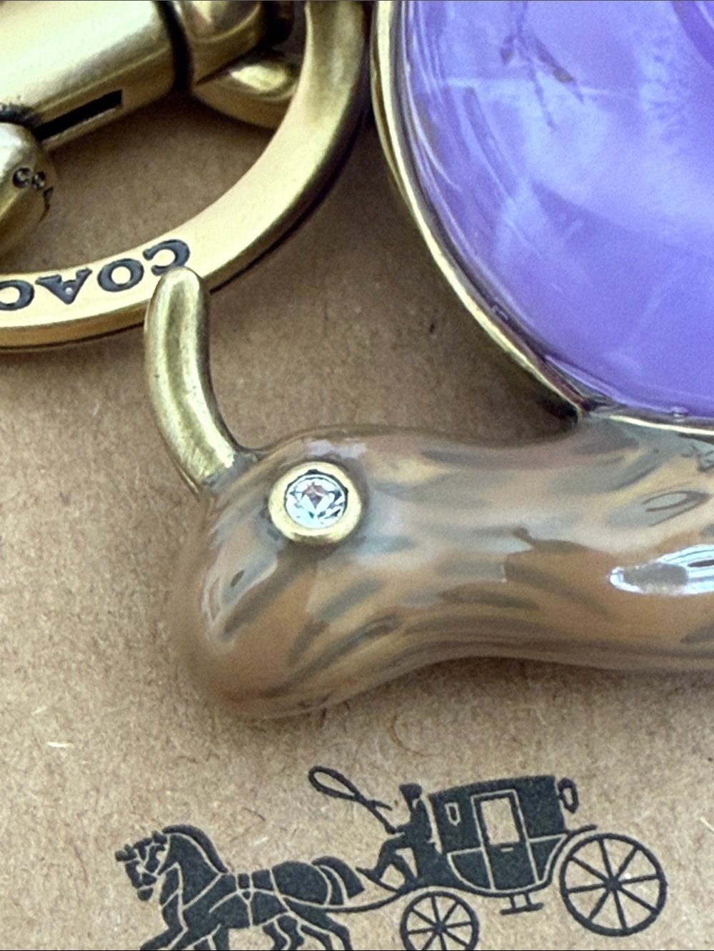 Coach Collectible Purple Snail Mail Brass Bag Charm Keychain New w/dusty & box